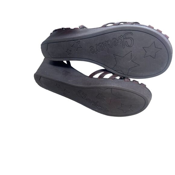 Skechers Brown Leather Strappy Wedge Sandals Ankle Strap Size 10 - Picture 4 of 10